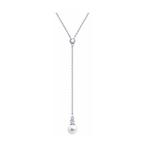 Колье Diamant online, серебро, 925 проба, фианит, жемчуг Swarovski синтетический, длина 55 см.