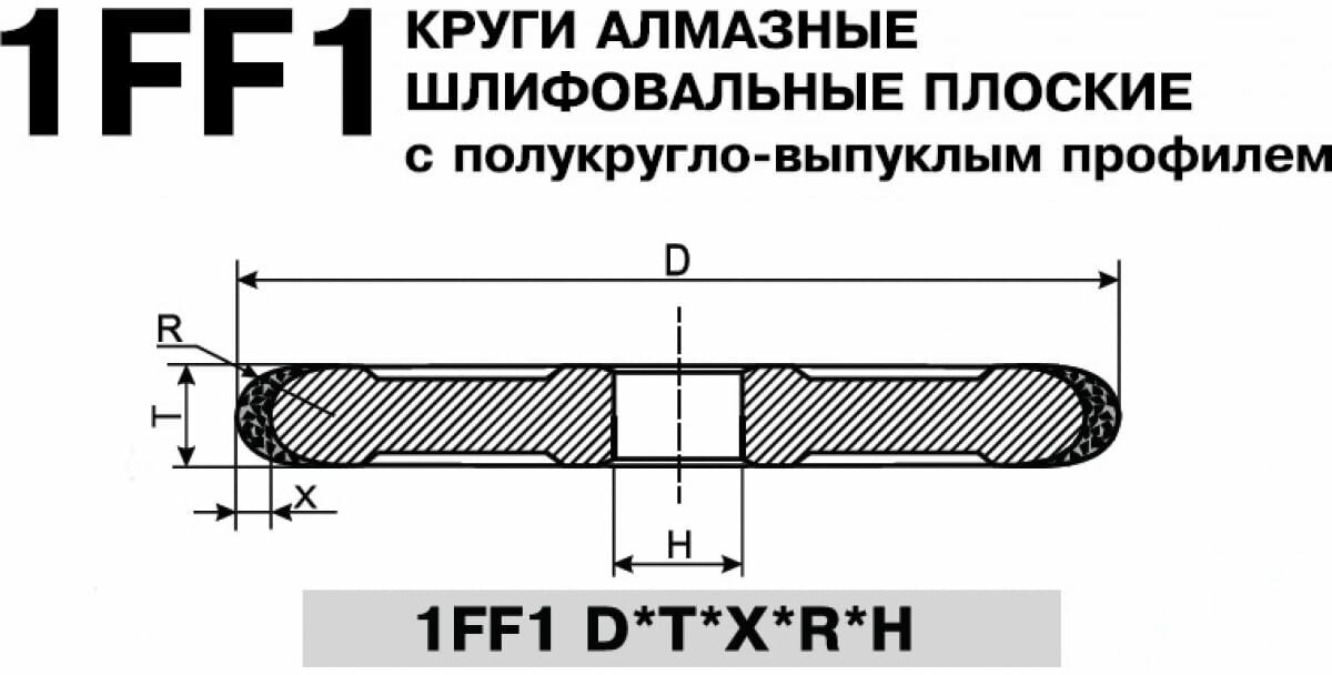 Круг алмазный радиусный PDT 1FF1 (150 x 6 x 5 x 3 x 32) 160/125 базис АС4 В2-01