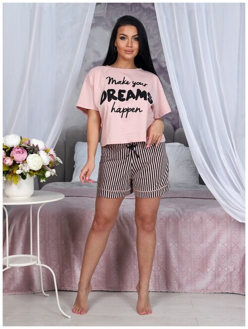 Комплект А-дина, шорты, футболка, короткий рукав, размер 44, розовый