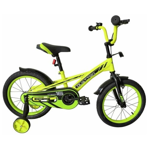 фото Детский велосипед 14" tech team quattro с боковыми колесиками неон-зеленый techteam