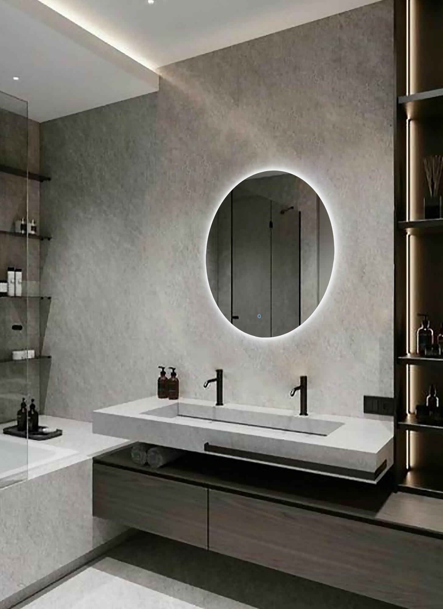 Зеркало для ванной Sun D55 круглое "парящее" с нейтральной LED-подсветкой - фотография № 2