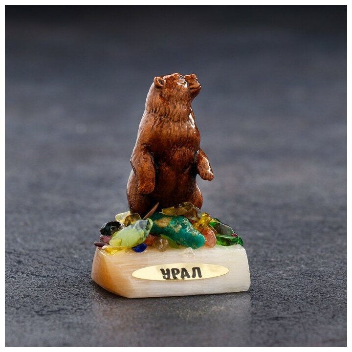 фото Сувенир "Медведь кроха", селенит, металл, минералы, 3х2х4 см 4962913