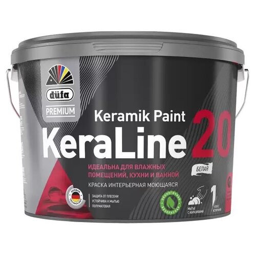 Краска Dufa Premium KeraLine Keramik Paint 20 для влажных помещений полуматовая белая база 1, 9 л. краска для стен и потолков dufa premium keraline keramik paint 7 матовая прозрачная база 3 9 л