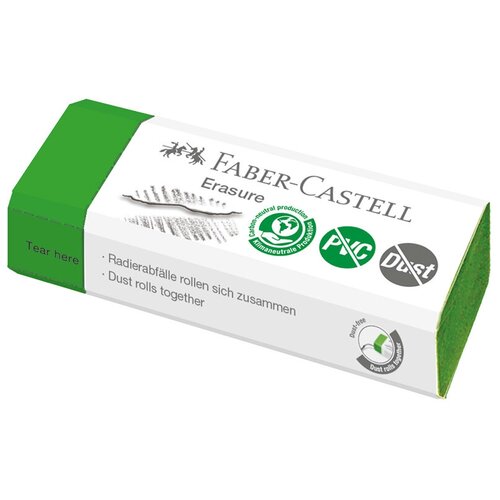 Комплект 20 шт, Ластик Faber-Castell Erasure PVC-Free & Dust-Free, прямоугольный, картонный футляр, 63*22*13мм, светло-зеленый