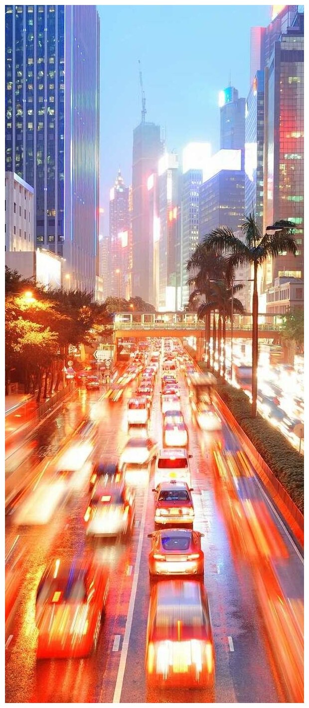 Самоклеящиеся фотообои "Улица Гонконга, трафик", размер: 90x210 см