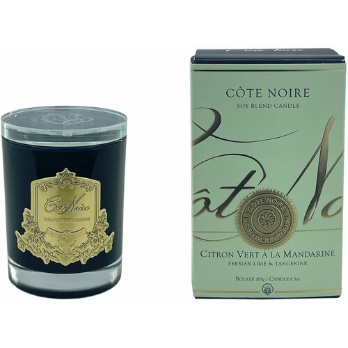 Свеча COTE NOIRE CITRON VERT 185 гр, черный стаканчик, золотой декор, ВхШхД 13,5х8х8 см соевый воск, время горения 60ч