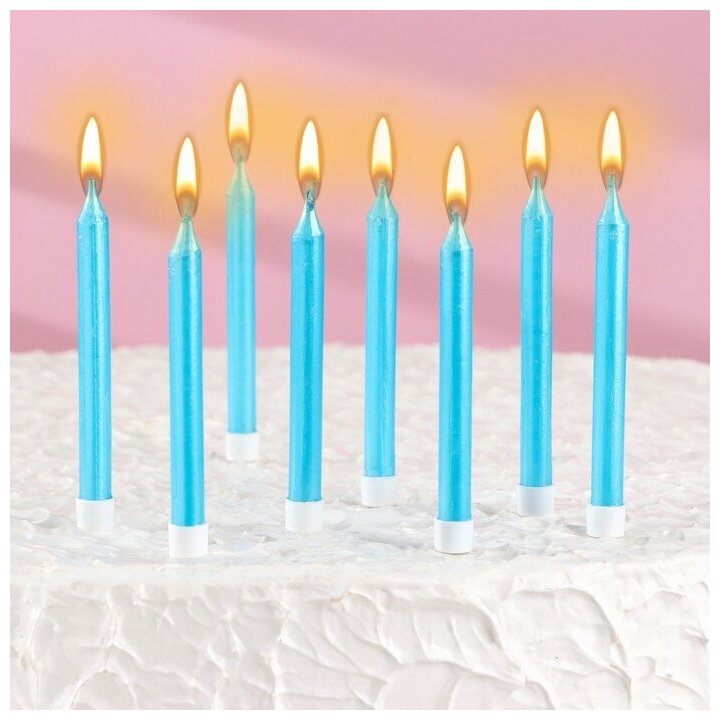 Набор свечей для торта "Манхеттен", 9 см, 8 шт, 24 мин, голубой металлик