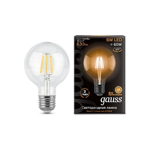 фото Светодиодная лампа gauss led filament g95 e27 6w 2700k