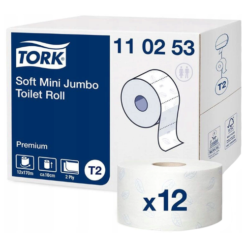 TORK Premium 110253 12 рул., белый бумага туалетная tork premium t2 2 слойная мини рулон 170м рул мягкая тиснение белая