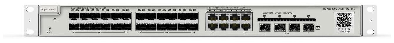 Коммутатор Reyee 24-Port SFP L2+ Managed Switch, 24 SFP Slots, 8 Gigabit RJ45 Combo Ports,4 *10g Sfp .