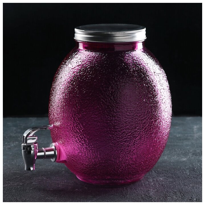 Диспенсер для напитков стеклянный Фреш, 4 л, 21x16x24 см, цвет розовый