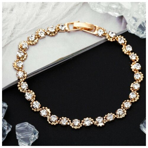 фото Браслет, фианит, металл, стразы, размер 18 см, белый, золотой нет бренда