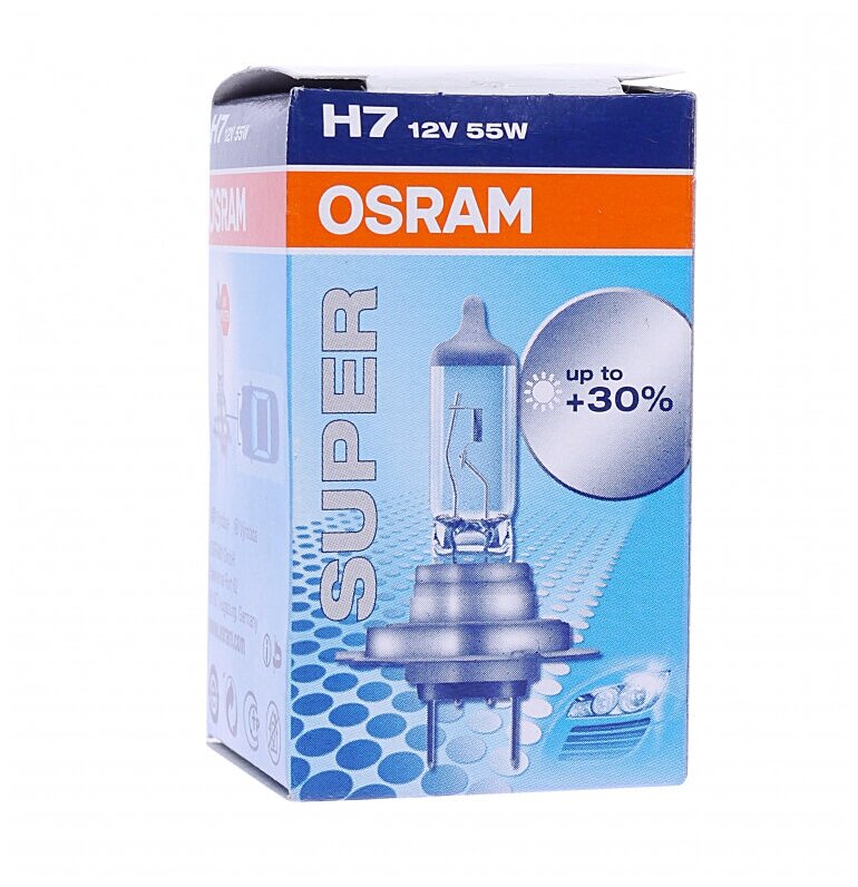 Лампа галогенная OSRAM H7 55W PX26d+30% Super 12V, 64210SUP