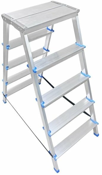 Стремянка LadderBel 5 ступеней двухстороняя с широкой площадкой Aluminum