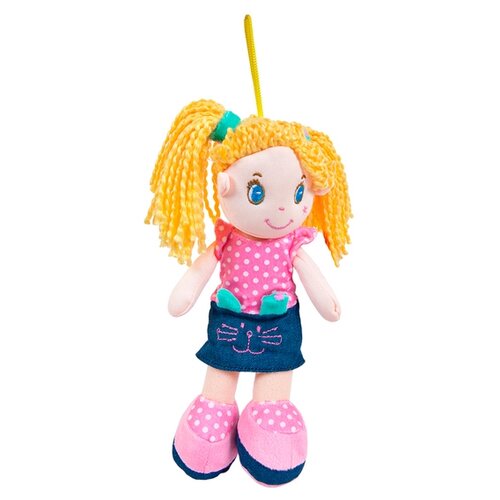 Мягкая игрушка ABtoys Кукла блондинка в джинсовой юбочке, 20 см, розовый/синий