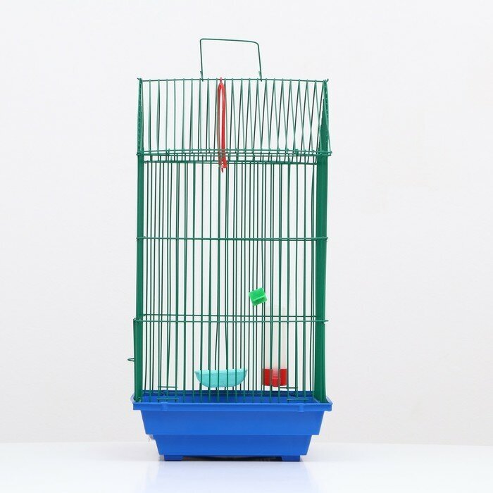 Клетка для птиц большая, крыша-домик (с наполнением), 35 х 28 х 55 см, синий - фотография № 10