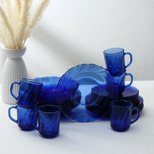 Ca del vetro Набор столовый Sea Brim, 25 предметов: кружка 230 мл, салатник 900 мл, глубокая тарелка 600 мл, стекло, цвет синий
