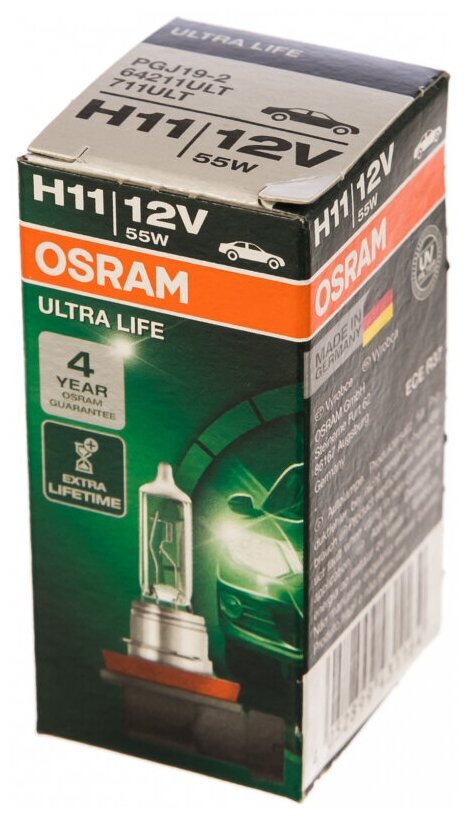 OSRAM H11 12V-55W (PGJ19-2) (увелич. срок службы) Ultra Life 1шт - фото №14