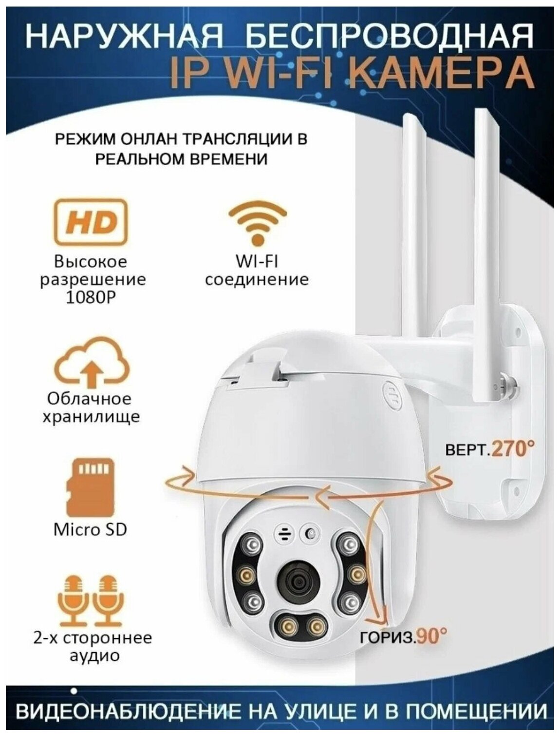 AV-Retail / Уличная поворотная PTZ камера видеонаблюдения 1920х1080 / Беспроводная WiFi камера с датчиком движения / Радионяня / Видеоняня - фотография № 1