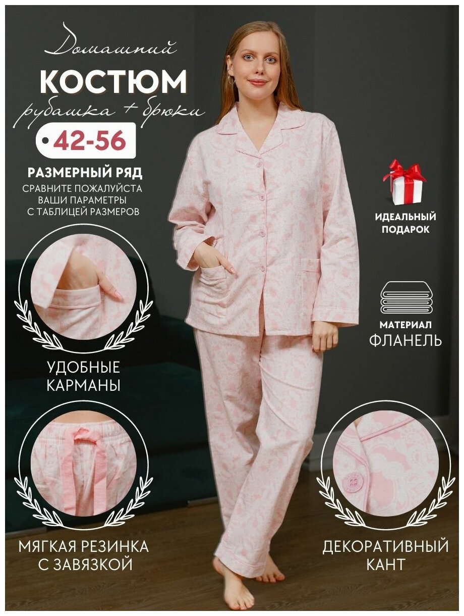 Пижама NUAGE.MOSCOW, размер XXL, белый, розовый - фотография № 1