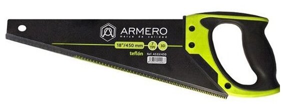 Ножовка по дереву Armero A533/450, 450мм, 3d, крупный зуб, Teflon