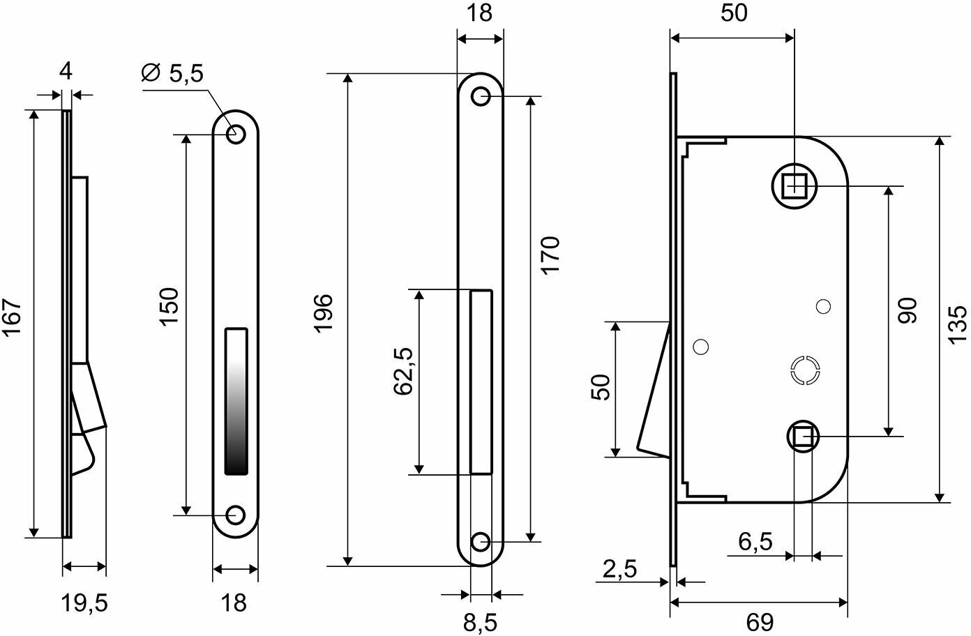 Замок межкомнатный магнитный Palladium 090 M SB - фото №4