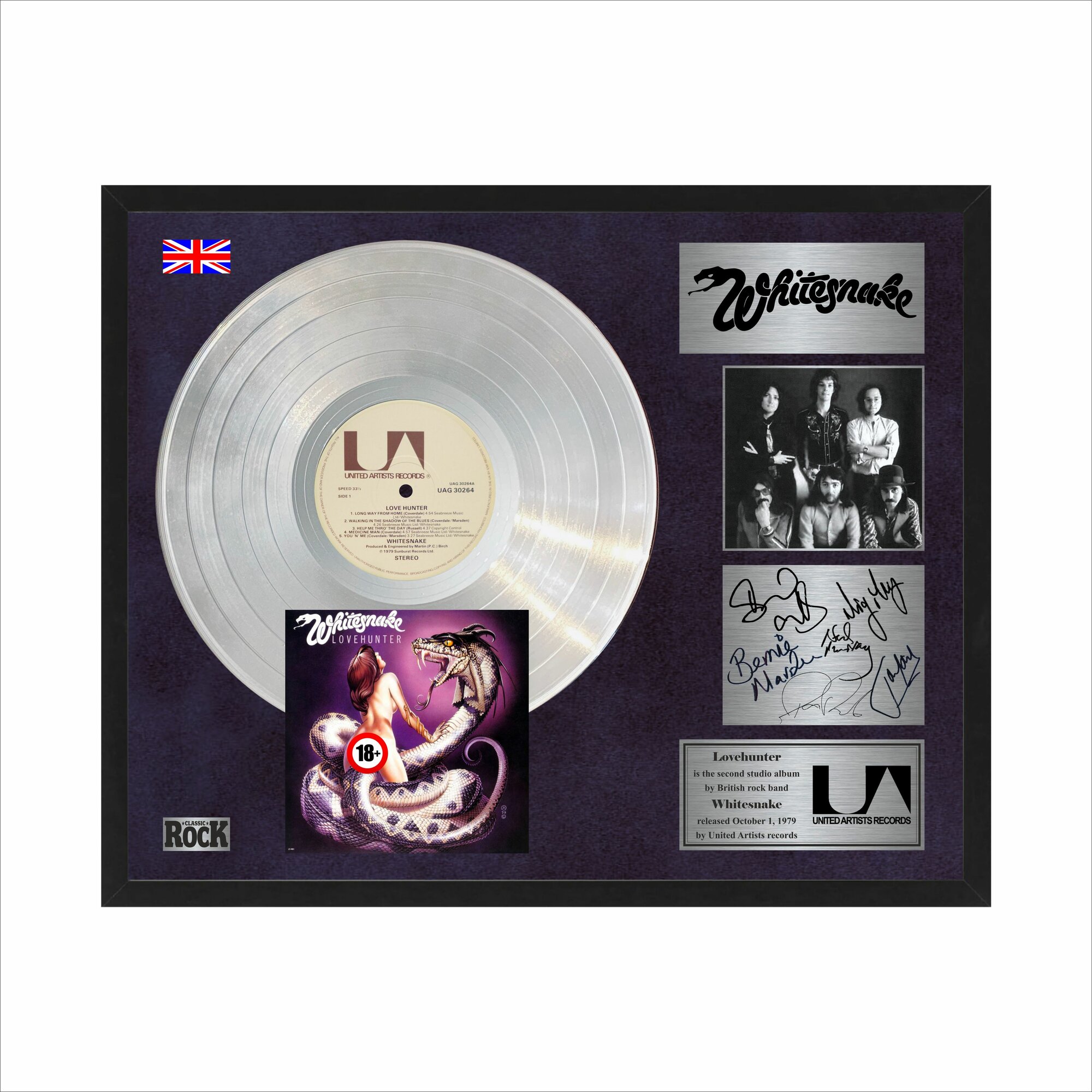 Виниловая декоративная пластинка Whitesnake в рамке