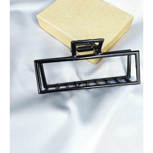 Заколка краб для волос металлическая черная матовая 9 см