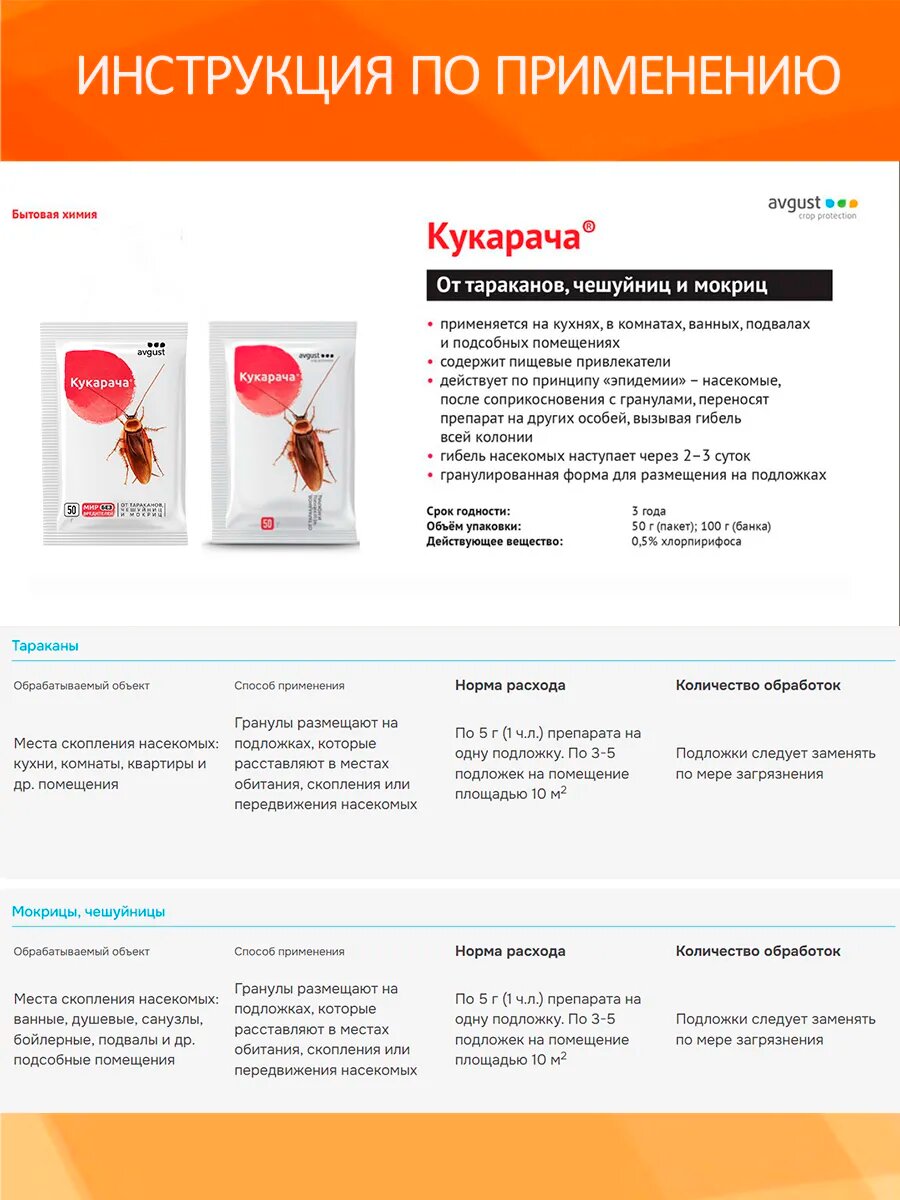 Гранулы "Кукарача" avgust от тараканов, мокриц и чешуйниц, 50 г — фото 1