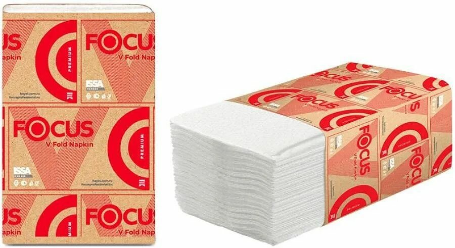 Изображение Бумажные полотенца листовые FOCUS PREMIUM 23*20,5 см, 200 листов V-сложения 2 сл, 1 упаковка - 15 пачек, п/э(5083740)