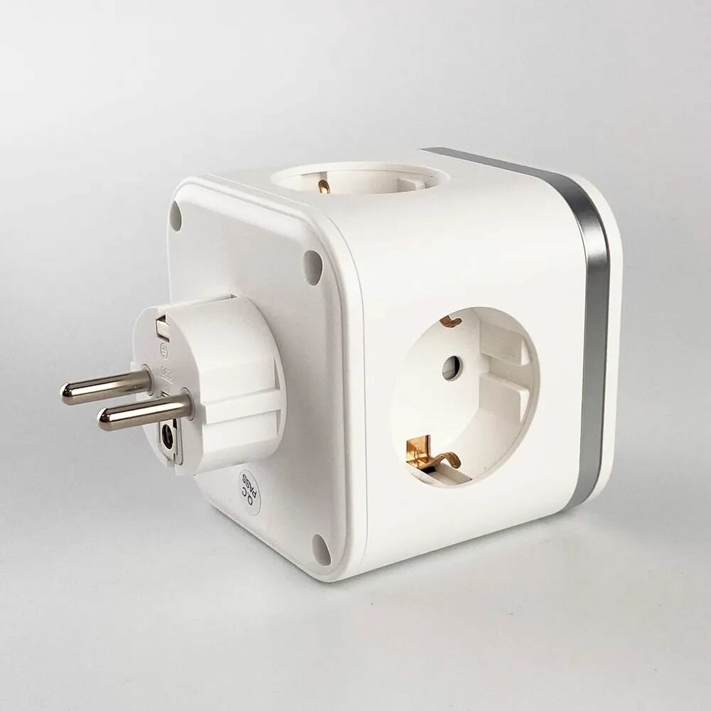 Тройник разветвитель Евро 7 в 1 с 2 USB портами и 2 Type-C, белый — фото 1