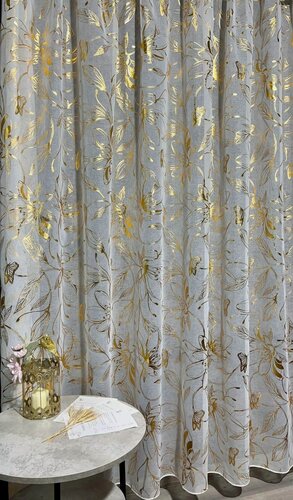 Изображение товара Тюль батист цветы золото 600х265