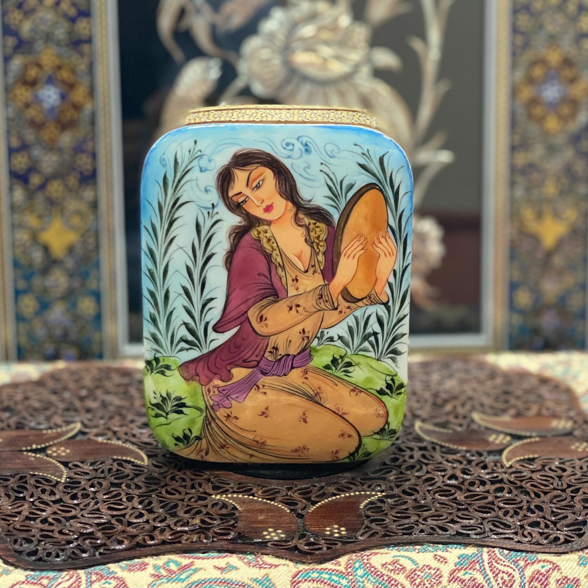 Чехол-футляр Персидский базар, для покерных карт, ручная работа, дерево — фото 1