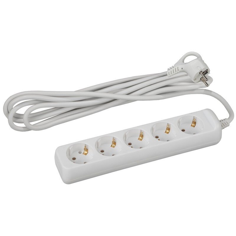 Удлинитель Эра 5 розеток, 5 м, 3500 Вт, с заземлением, белый (U-5e-5m-3x1)