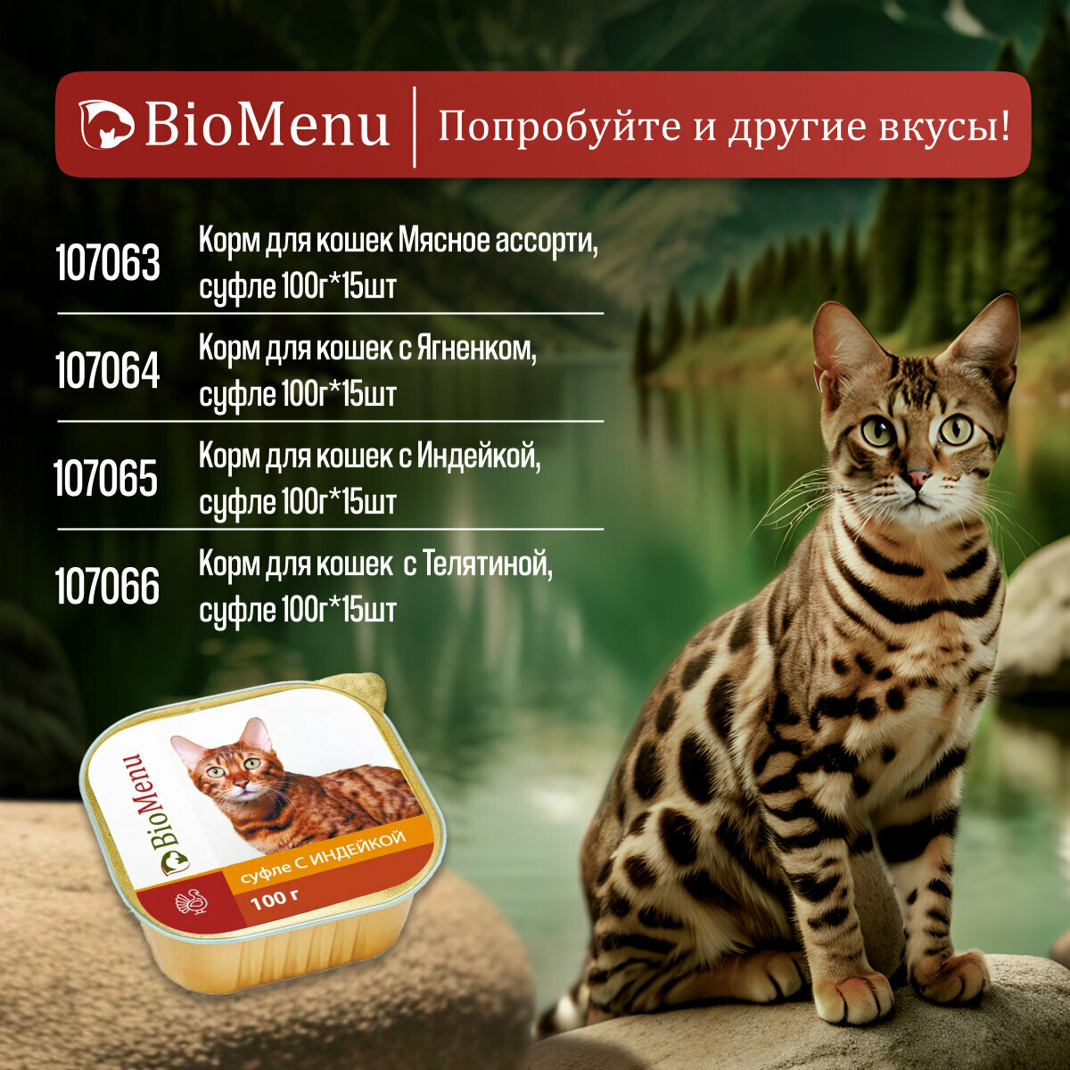 Корм влажный BioMenu суфле индейка для кошек (15шт x 100 г) — фото 1