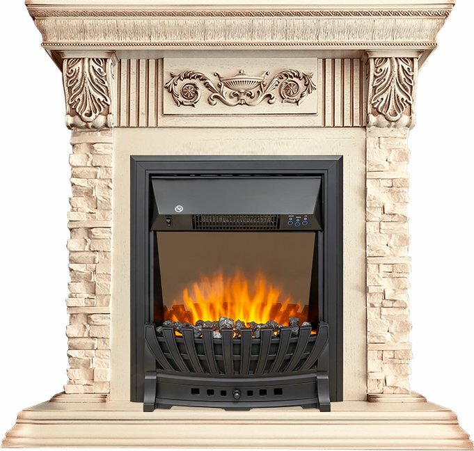 Royal Flame Каминокомплект Luxemburg (каменный) - Сланец/Cлоновая кость с патиной с очагом Aspen Black