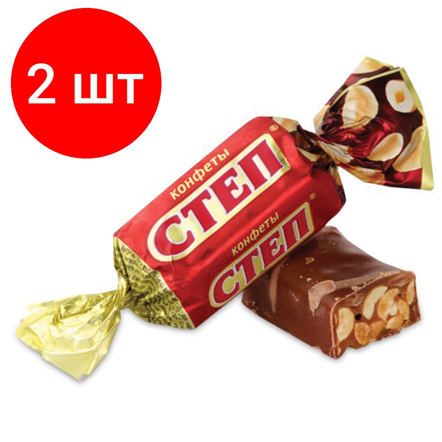 Комплект 2 шт, Конфеты шоколадные славянка "Золотой Степ" с мягкой карамелью и арахисом, 1000 г, пакет, 20463