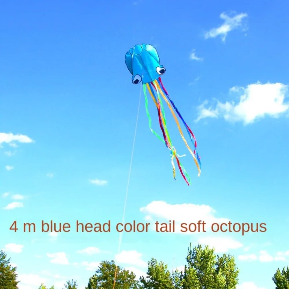 Детский воздушный змей-осьминог оранжевый, Blue-30m Kite Line