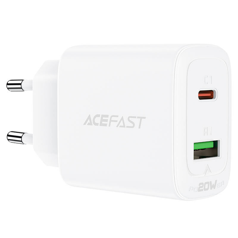 Зарядное устройство A25, PD 20 Вт + QC 18 Вт, 1×USB-C + 1×USB-A, общий выход 5В/3А, поддержка PD, QC, PPS, EU-вилка — фото 1