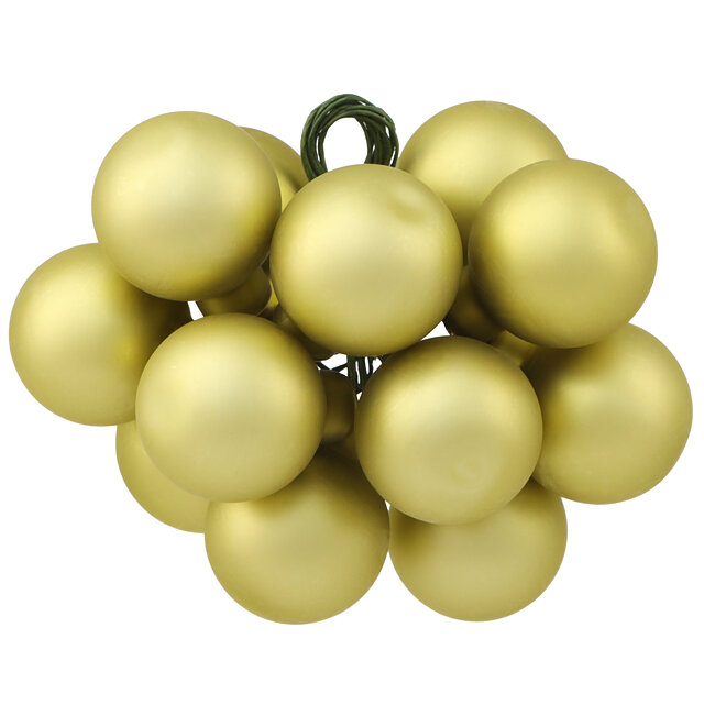 Гроздь из 12 стеклянных шаров на проволоке 2.5 см, оливковый матовый