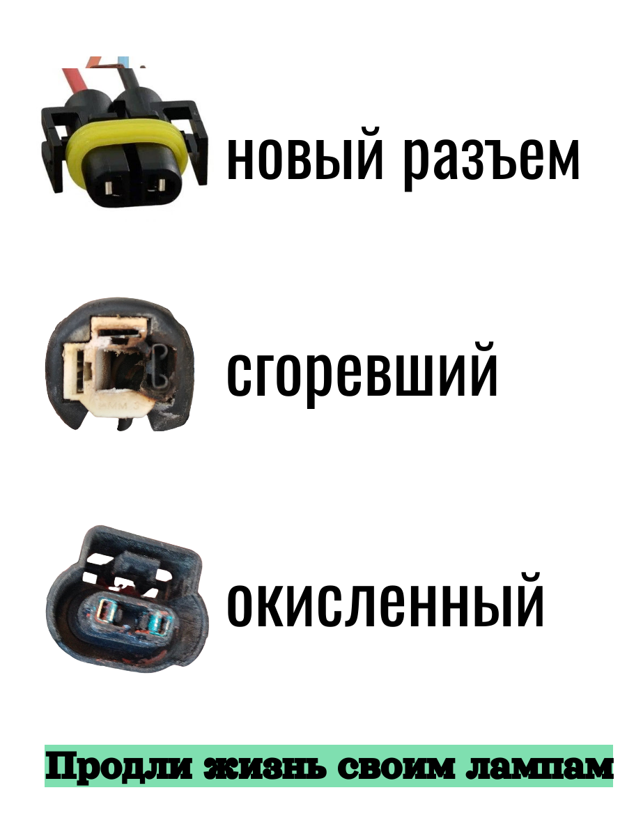 Разъем Н8 H9 H11 под лампу (2 шт) цоколь, колодка, фишка, патрон фары пластик Н8 H9 H11 под автолампу открытый — фото 1