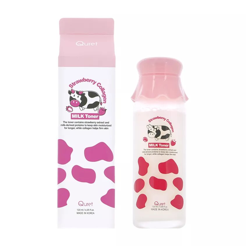 Тонер для лица `QURET` MILK с экстрактом клубники и коллагеном (для эластичности кожи) 120 мл