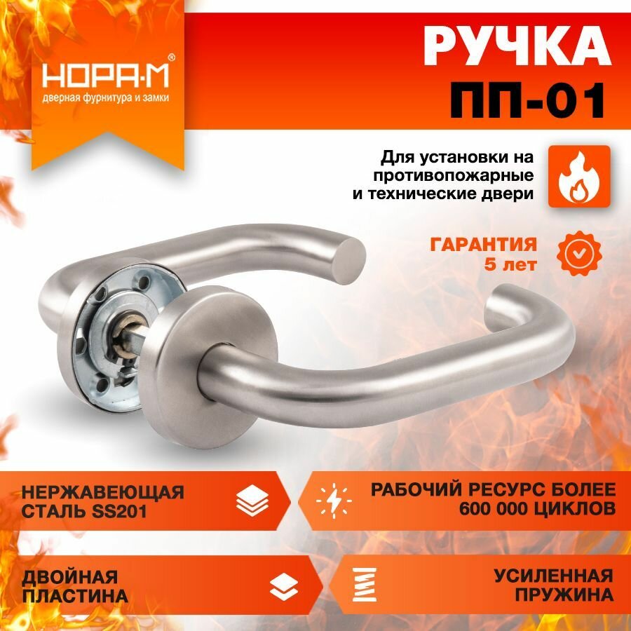 Ручка дверная противопожарная нора-м ПП-01 нержавеющая сталь
