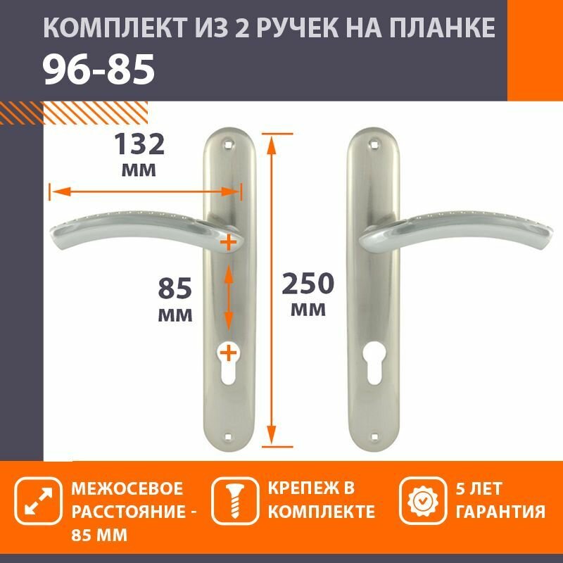 Ручки дверные на планке под цилиндр нора-м 96-85 мм матовый никель