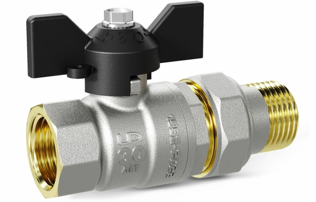 Кран шар американка 1" ВН бабочка никель LD Pride 47.306.25
