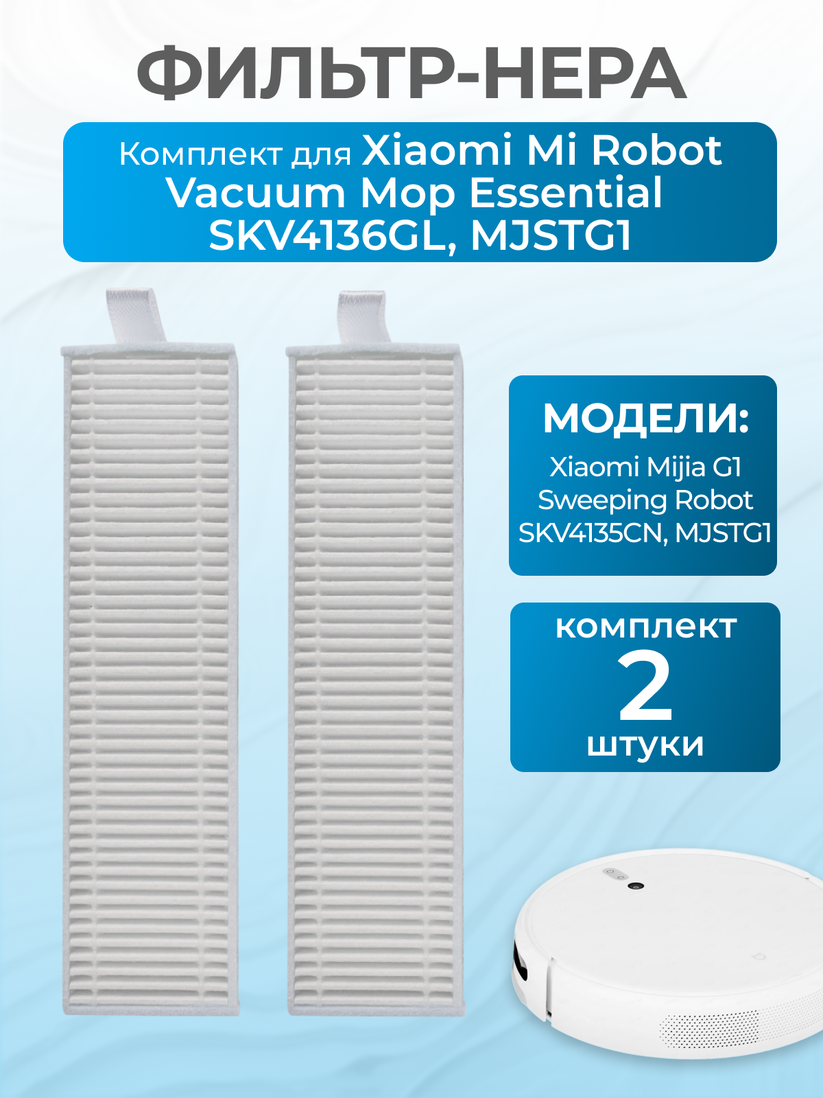 Фильтр HEPA для роботов-пылесосов Xiaomi Mi Robot Vacuum Mop Essential, Mijia Sweeping Robot G1, Tefal X-PLORER SERIE 95 — фото 1
