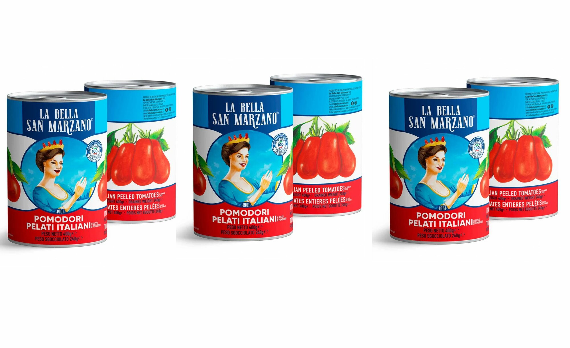 La Bella San Marzano Томаты очищенные в собственном соку 6шт по 400гр