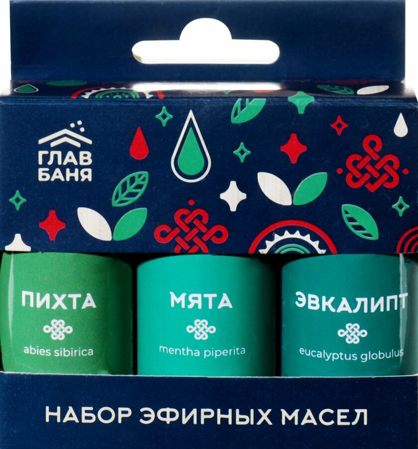 Набор эфирных косметических масел главбаня Пихта Мята и Эвкалипт Арт. 
 Б701 3х15мл