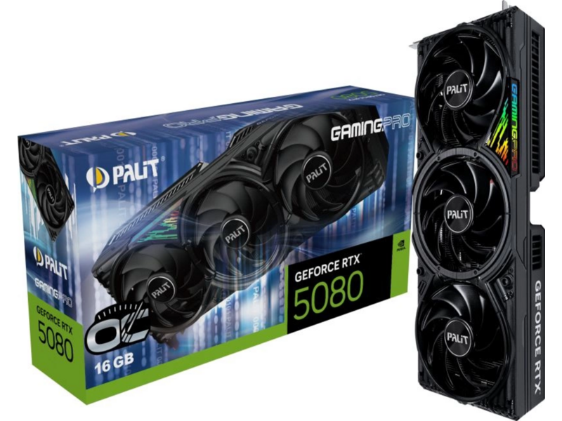 Видеокарта PCI-E 5.0 PA-RTX5080 GAMINGPRO OC NVIDIA GeForce RTX 5080 16Gb 256bit GDDR7 2295/30000 HDMIx1 DPx3 HDCP Ret