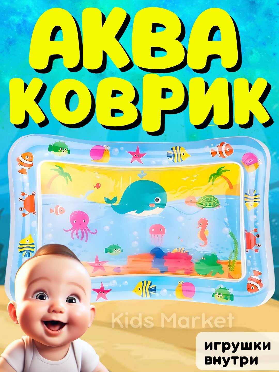 Акваковрик детский, развивающий водный надувной игровой коврик для детей